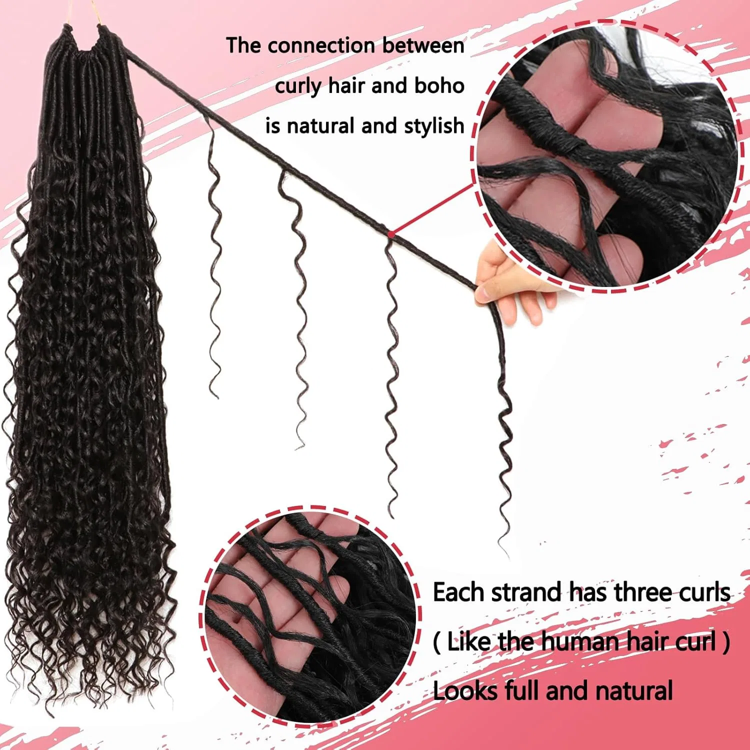 Синтетические волосы для афрокосичек Boho Faux Locs Crochet Hair Xiimenalu, 1B# — фото 3