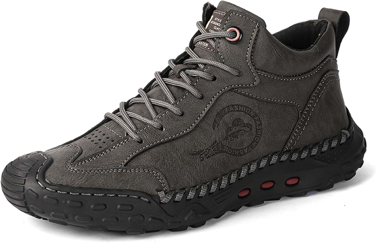 

Мужские премиальные кроссовки из коровьей кожи, прогулочные туфли, кеды средней высоты для мужчин, с сетчатой подкладкой, ручная прошивка, удобные, мягкие, нескользящие, прочные Generic, серый