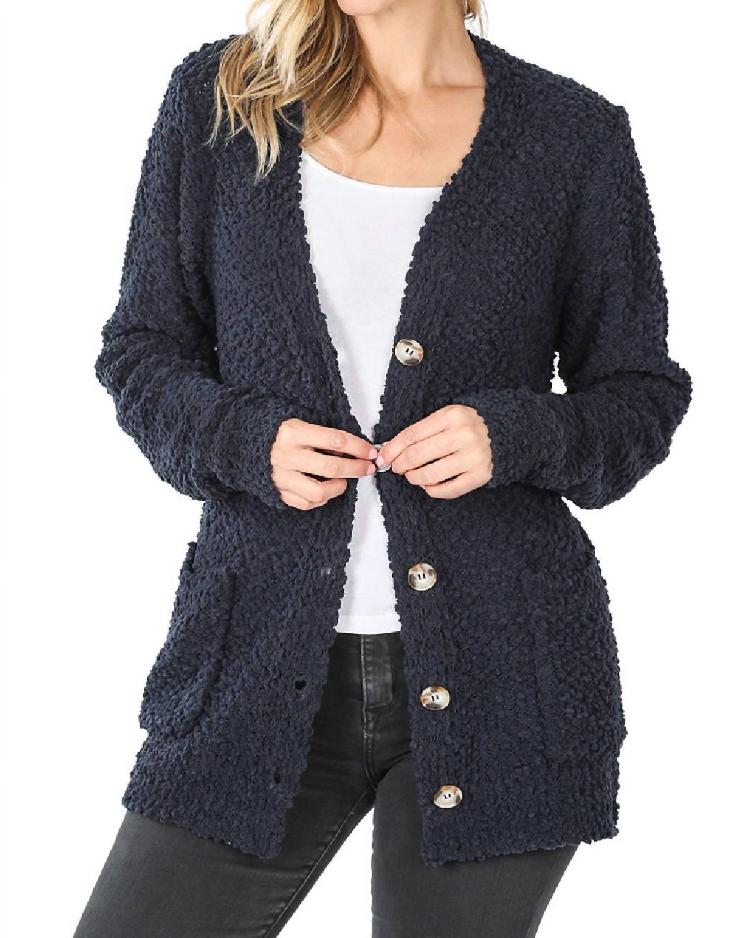 

Кардиган Popcorn на пуговицах в цвете Midnight Navy ZENANA