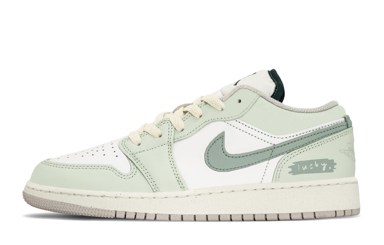 Jordan Air 1 Low SE Anti Slip Wear Resistant низкие детские баскетбольные кроссовки Green White для подростков — фото 3