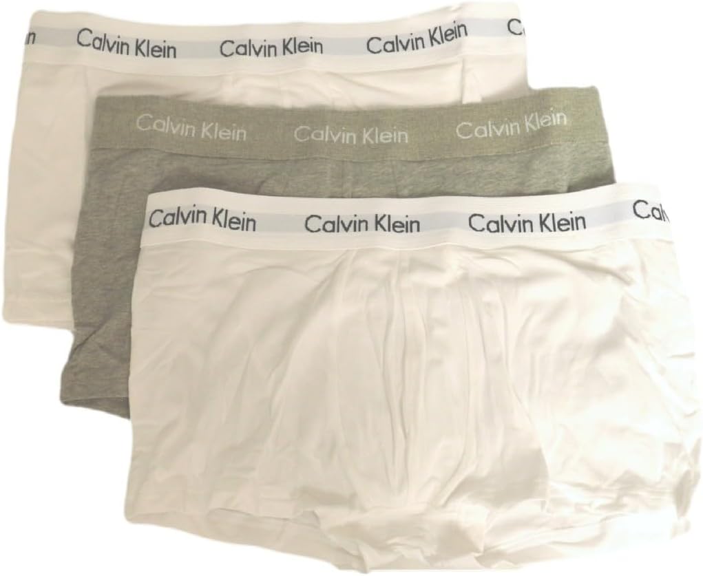 

Набор из 3 мужских боксеров Calvin Klein из эластичного хлопка с видимой резинкой и логотипом, A4U White / Grey / White