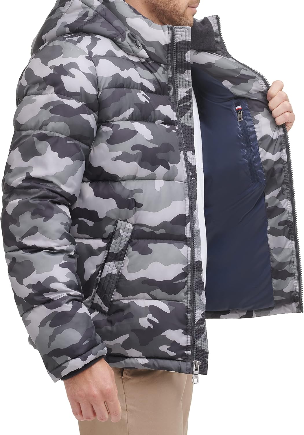 Мужская куртка-пуховик Tommy Hilfiger с капюшоном (стандартная и для больших и высоких), Grey Camouflage — фото 4
