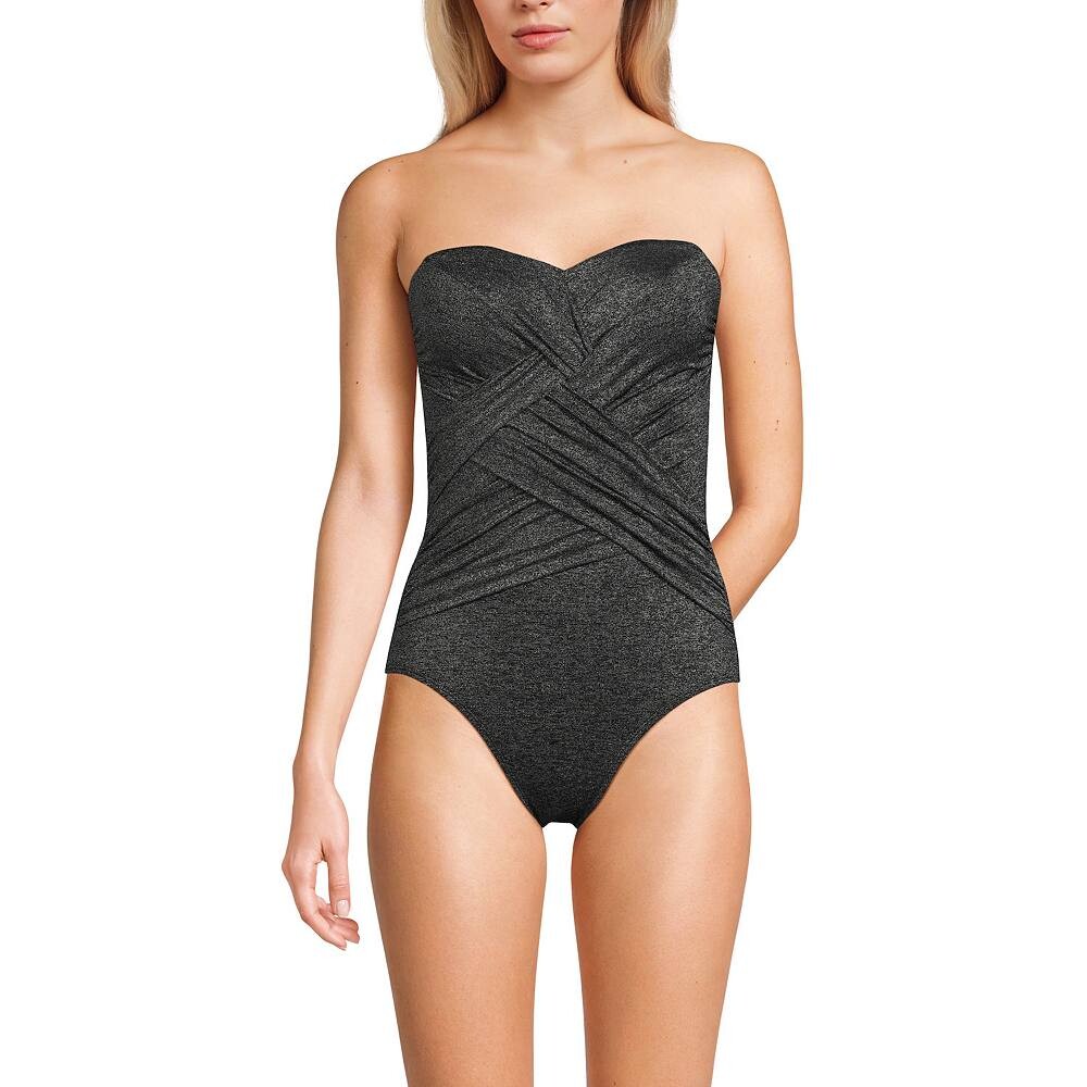 

Женский цельный купальник Lands' End Bandeau Shine Slender, цвет Black Shine