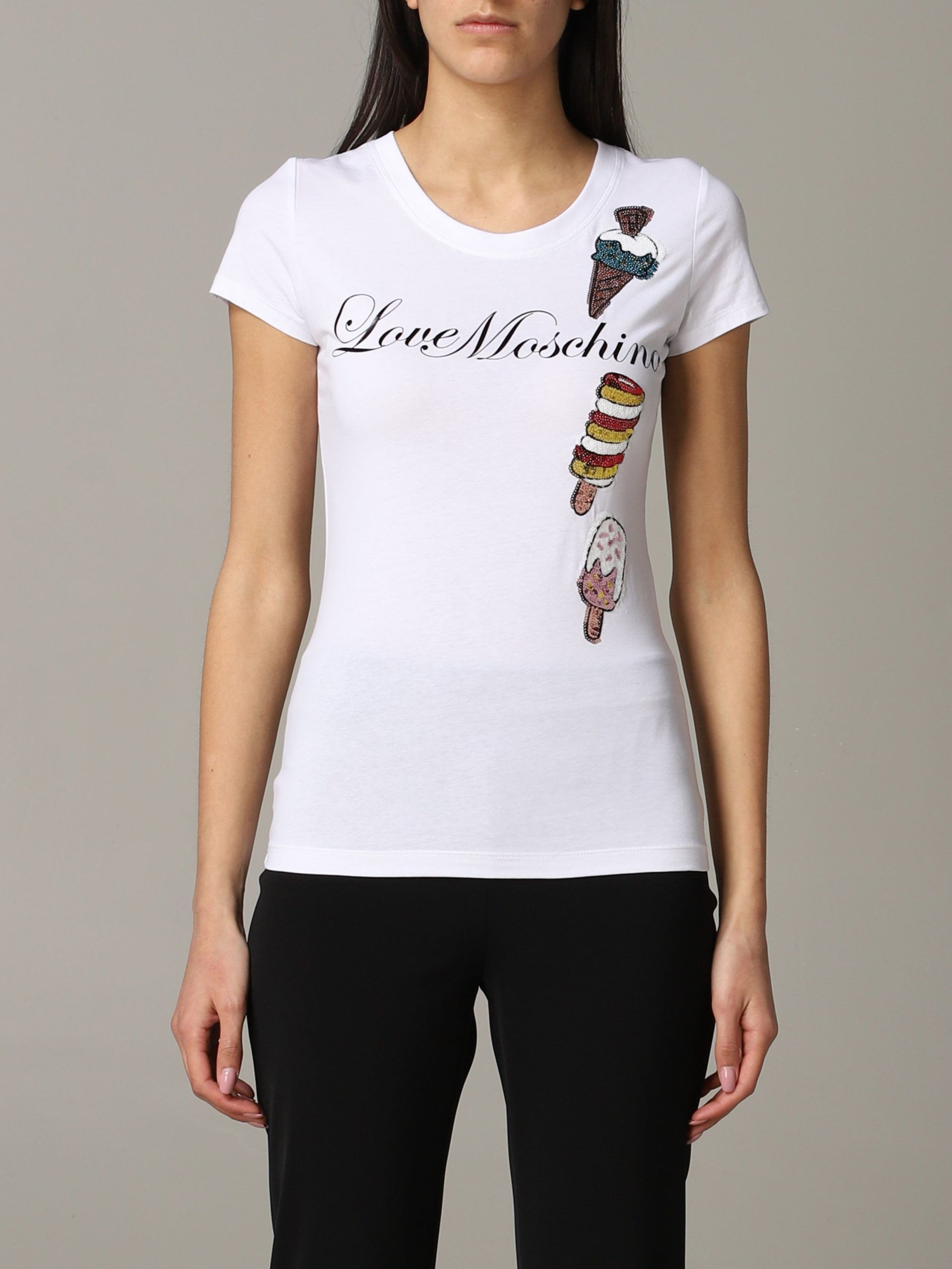 

Белая хлопковая женская футболка LOVE MOSCHINO