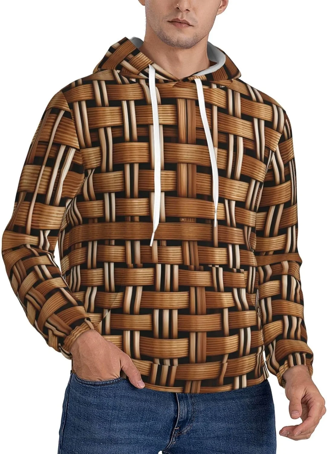 

Толстовка с капюшоном BaerK для мужчин, флисовая, с принтом Wicker Woven Grid, мягкая, теплая, с карманом