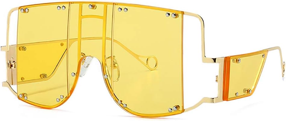 

COTIA/Fashion Квадратные солнцезащитные очки для женщин, новые, с большими зеркальными линзами, мужские солнцезащитные очки класса люкс, с металлическими заклепками, модные женские очки, Gold Yellow