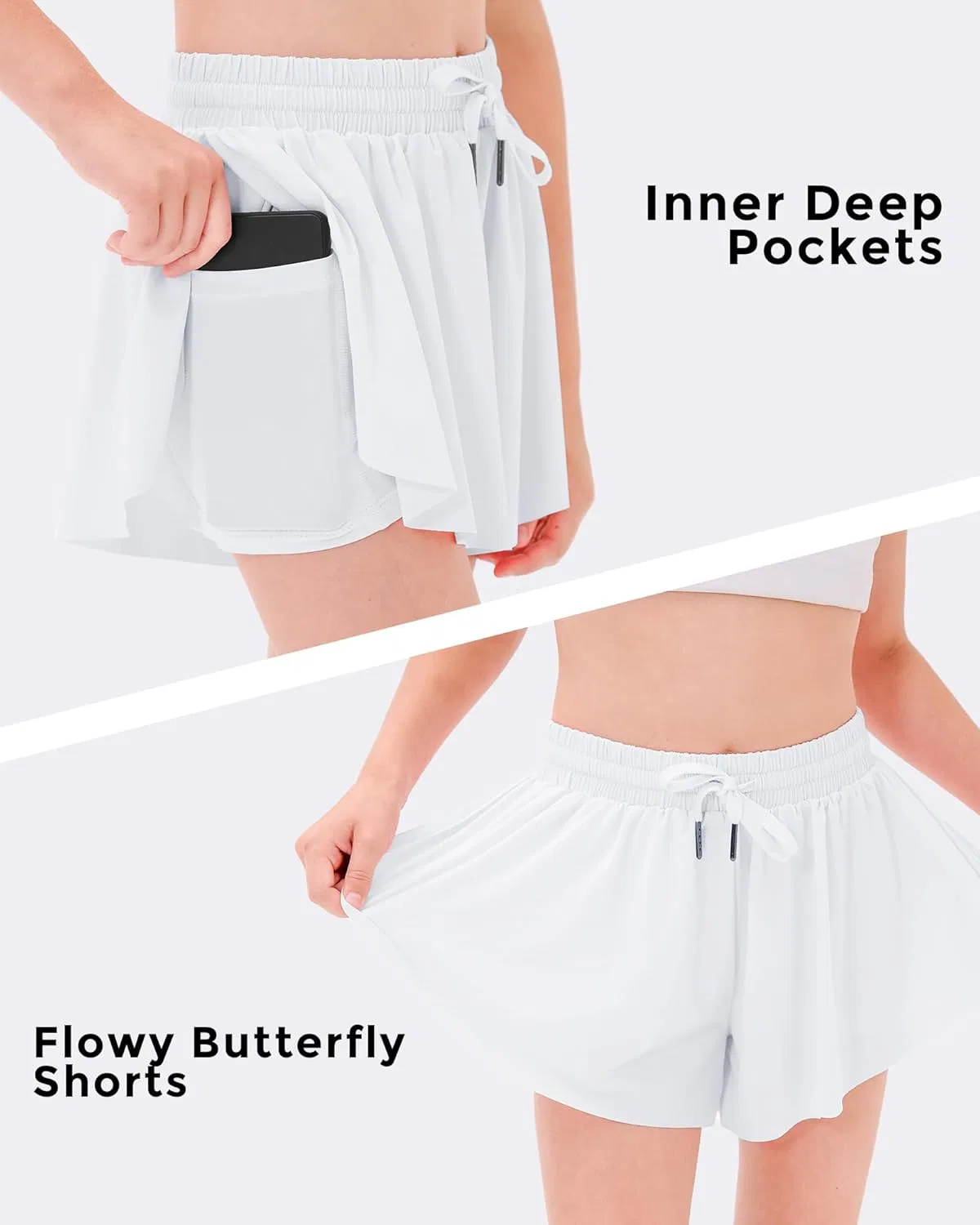 Спортивные шорты для девочек Stelle Flowy Shorts с карманами, Black+white+lavender — фото 4