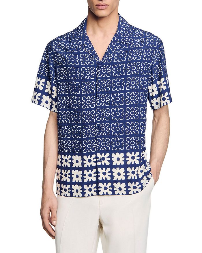 

Винтажная цветочная рубашка Regular Fit Camp Shirt Sandro, синий