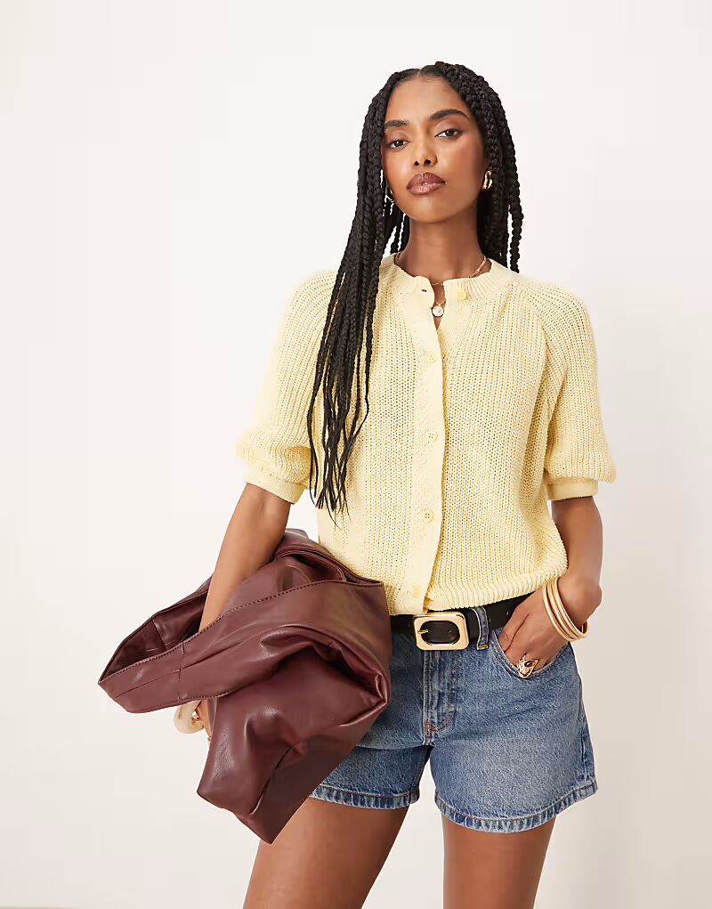 

Вязаный кардиган ASOS DESIGN с рукавом реглан желтого цвета