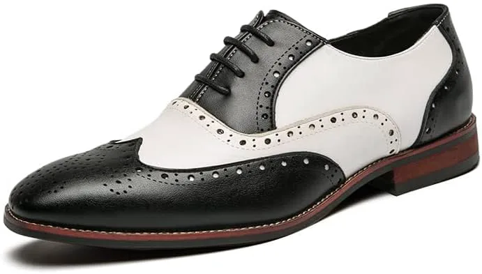 Мужские оксфорды HuitJours многокрасочные броги Wing Tip с шнуровкой, пэчворк, двухцветные, с перфорацией и круглым носком, черный — фото 2
