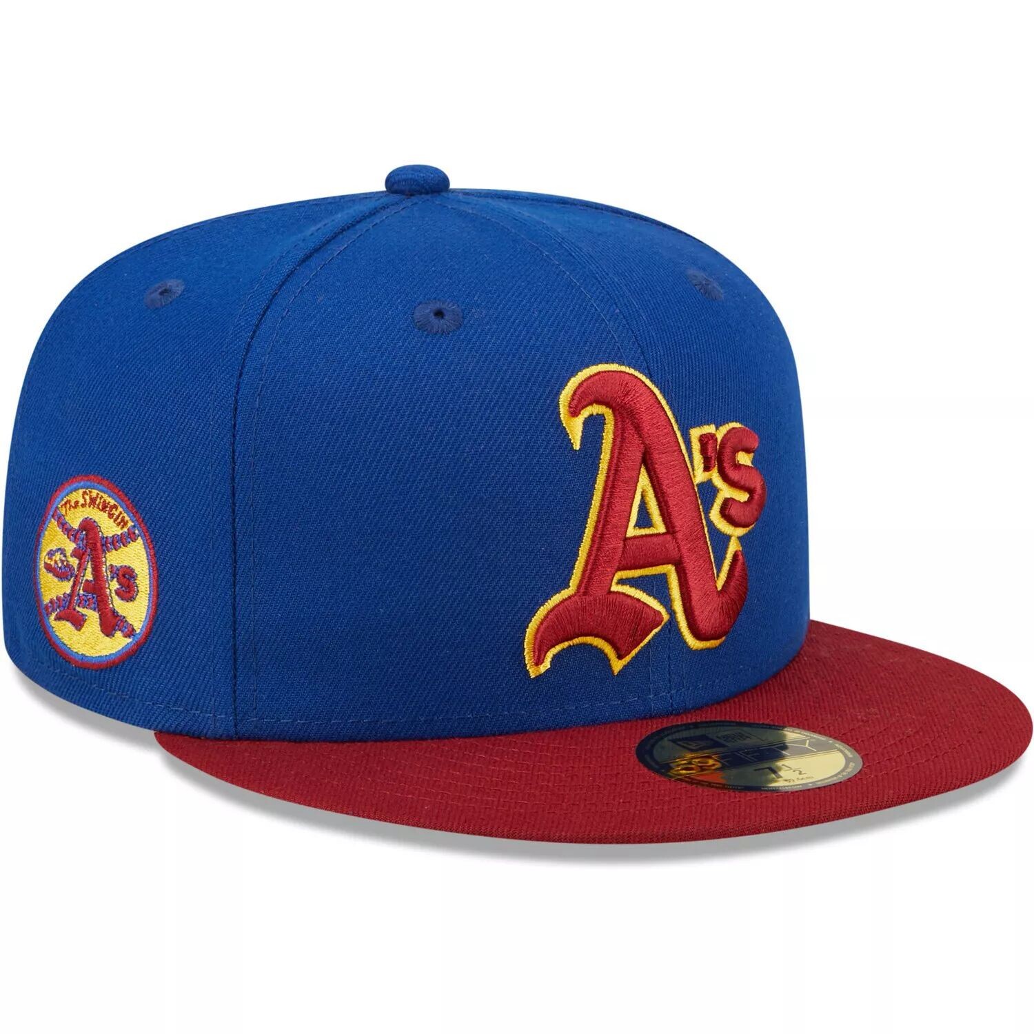 

Мужская шляпа New Era Royal/Red Oakland Athletics Throwback Logo Primary Jewel Gold Undervisor 59FIFTY Облегающая шляпа