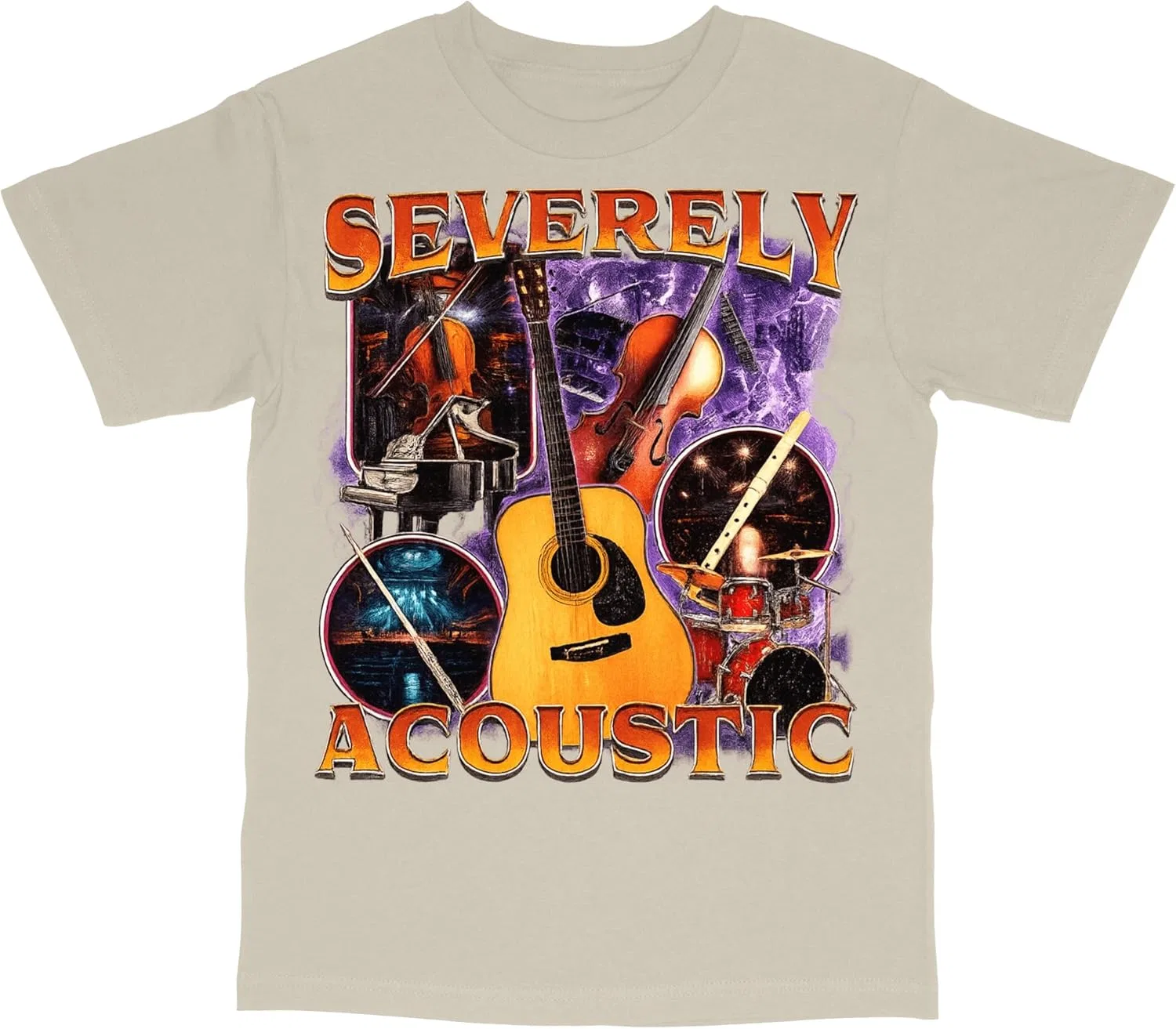 Футболка с принтом "Severely Acoustic Funny Meme Musician", футболка с юмором "Funny Unhinged Autistic" GENERIC, Sand