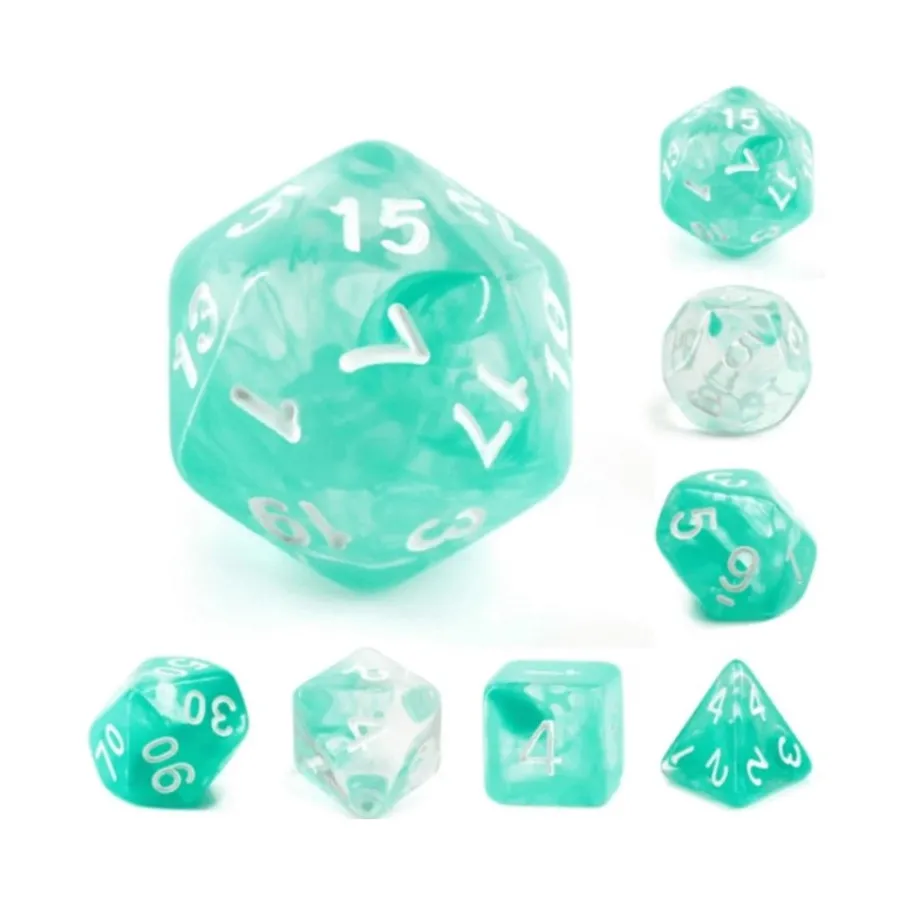 

Набор Poly — Lake Teal с белым (7), Dice Sets - Resin/Acrylic - Blue, Green, & Purple (Foam Brain Games)