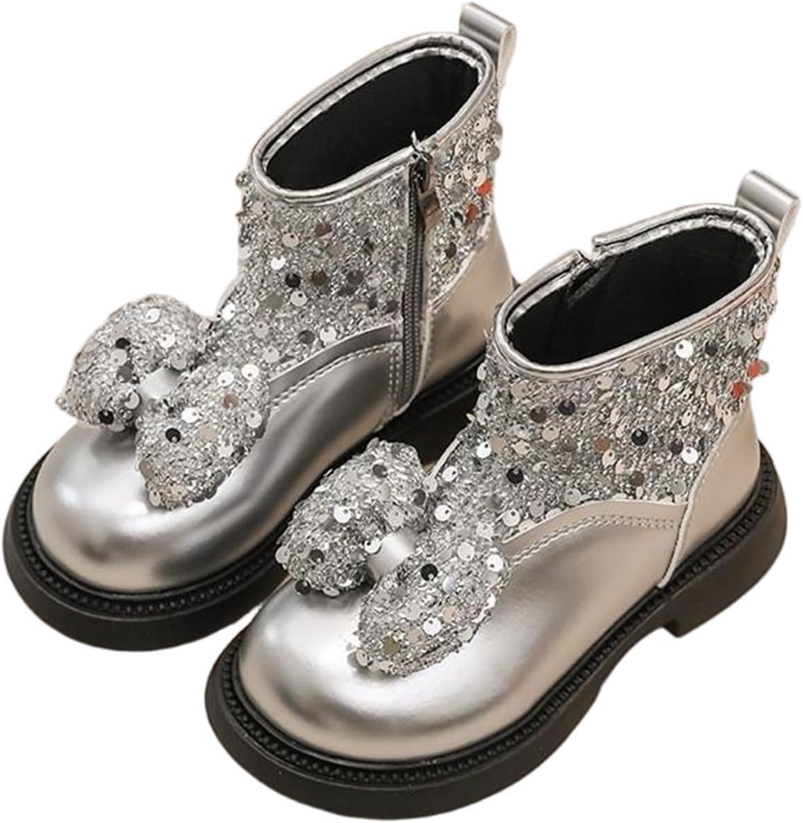 

Зимние короткие ботильоны с бантом для модных девушек, с боковой молнией, для нарядного образа, уличные, с противоскользящей подошвой, для езды на лошади Generic, Silver