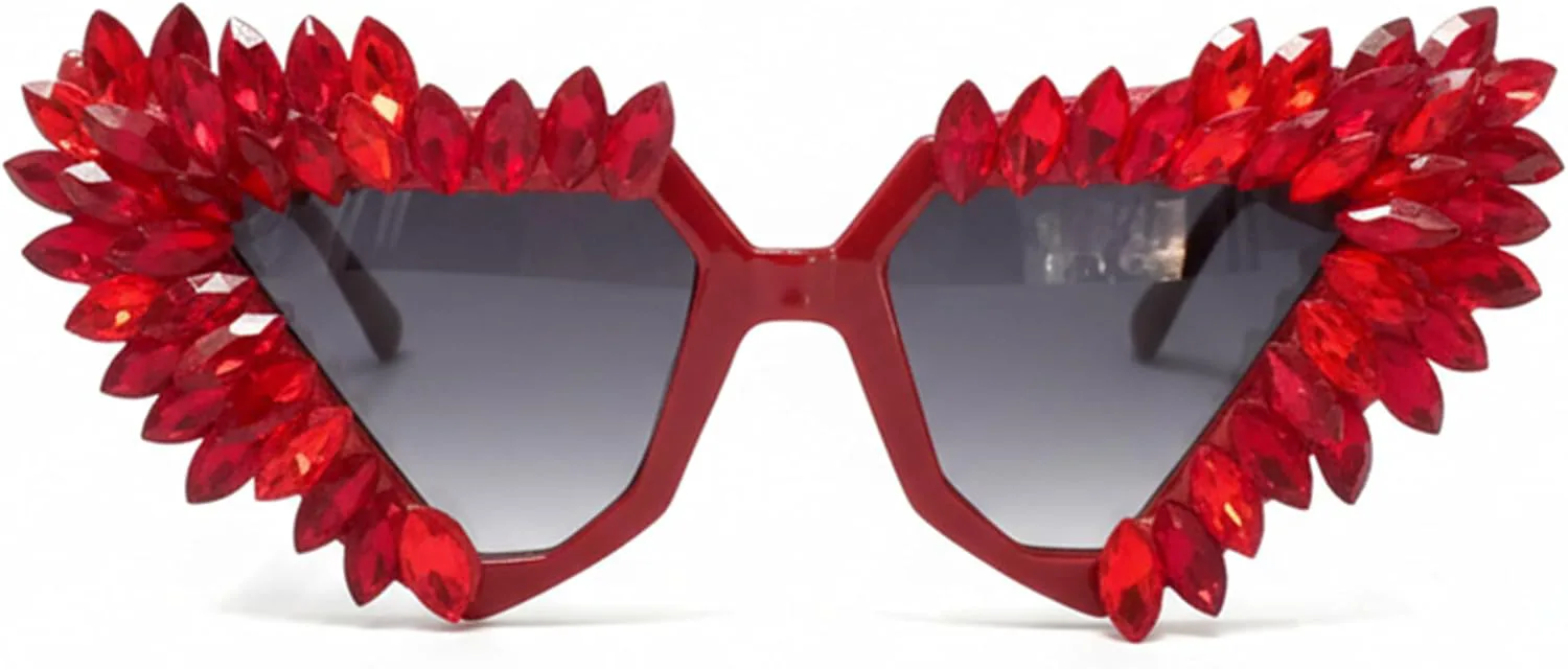 

Женские солнцезащитные очки «Кошачий глаз» с бриллиантами, большие панк-очки, винтажные очки с кристаллами и стразами, защита от ультрафиолета UV400 bullabulling, Red