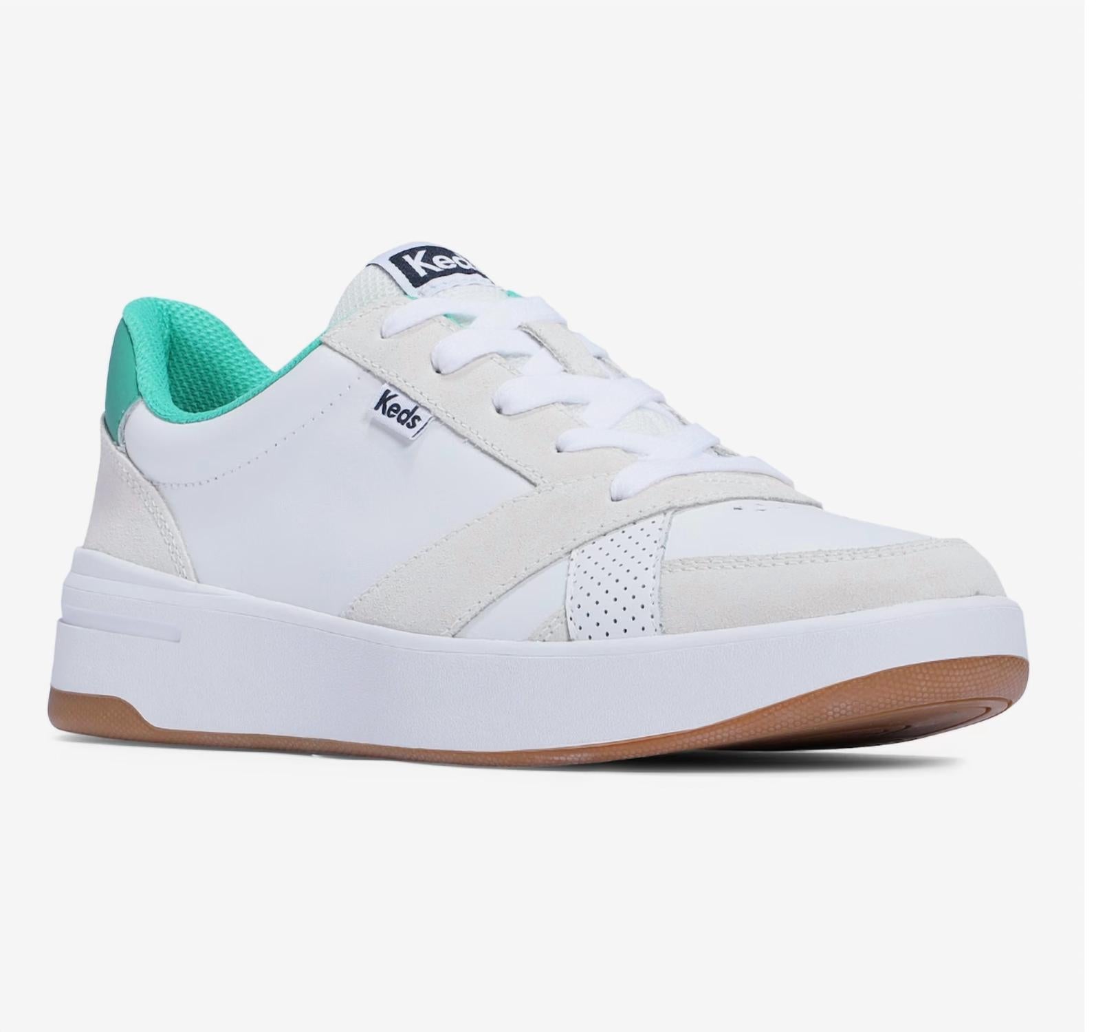 Женские замшевые кеды Court Leather Lace Up Sneakers в цвете White/green Keds