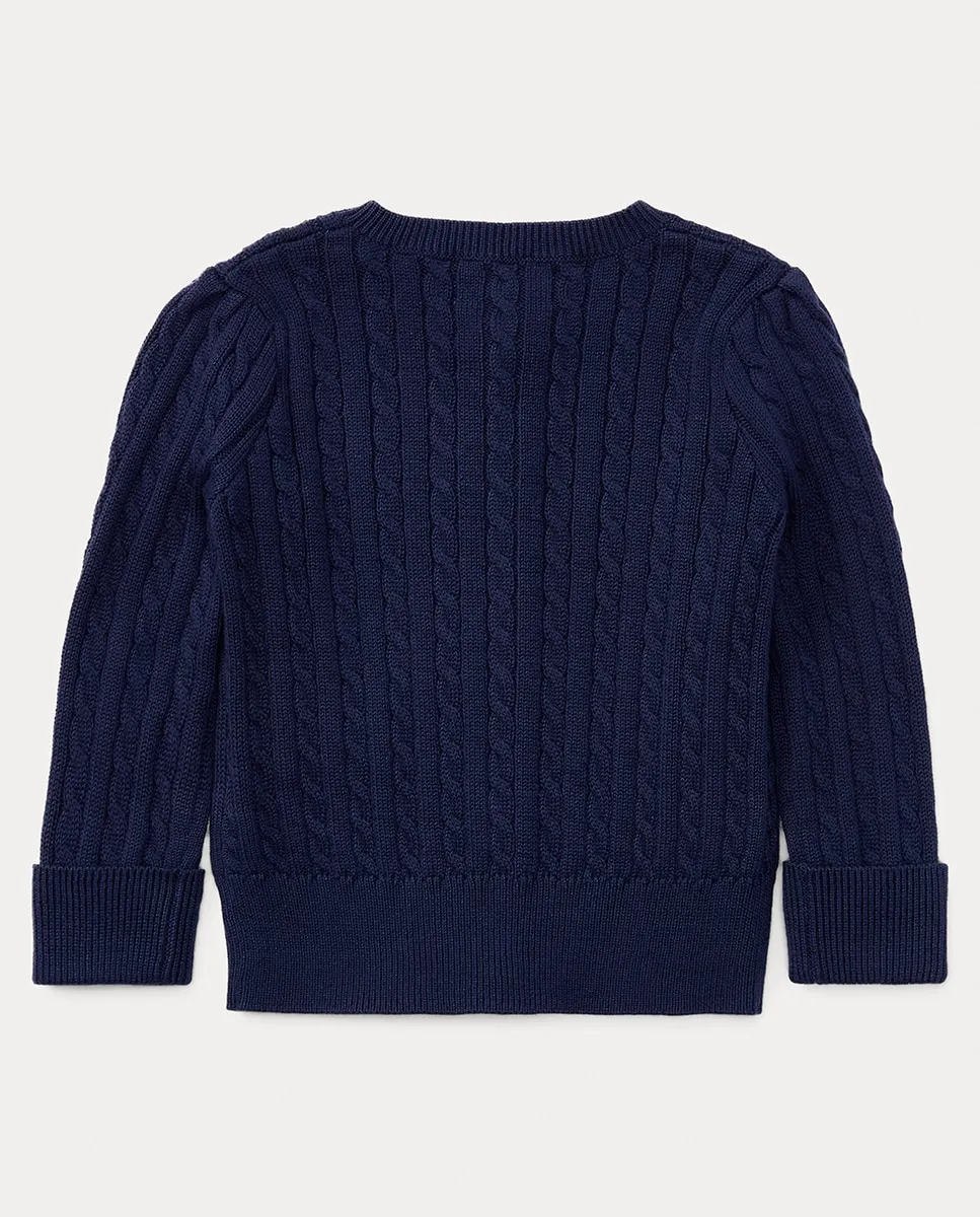 Вязаный хлопковый кардиган для маленькой девочки с узором «косы» Polo Ralph Lauren, темно-синий — фото 2