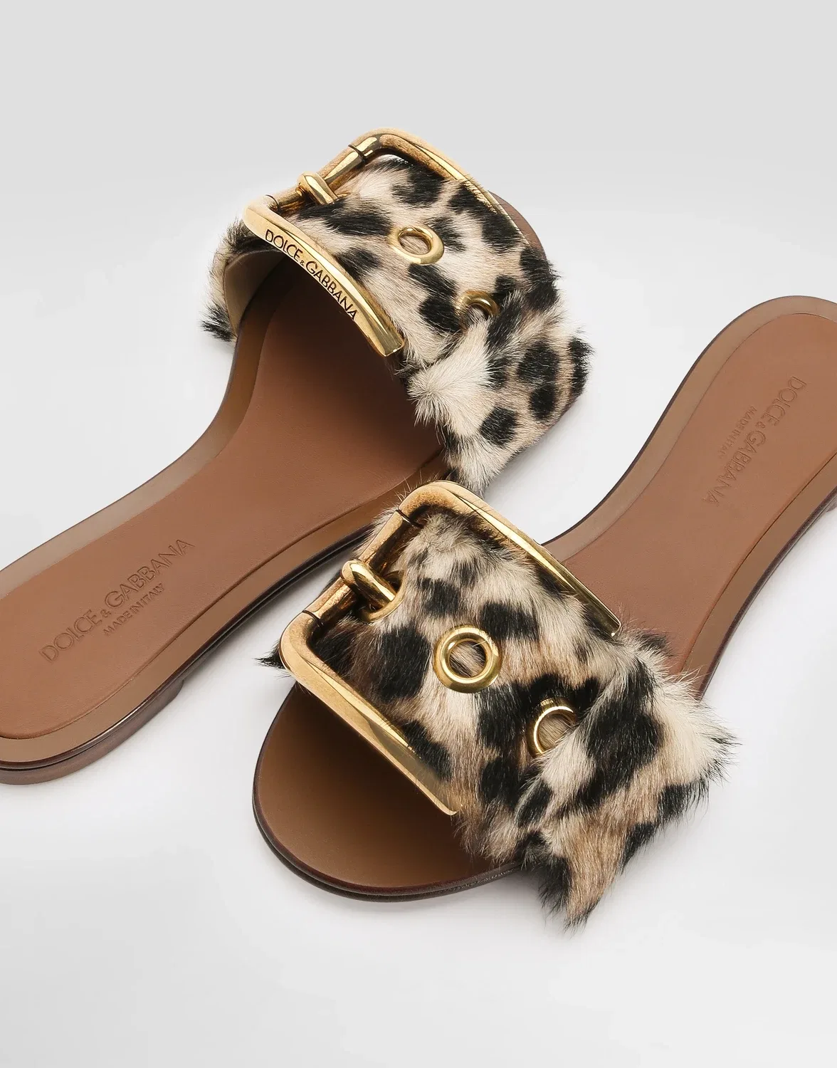 Плоские тапочки с леопардовым принтом DOLCE & GABBANA, белый — фото 4