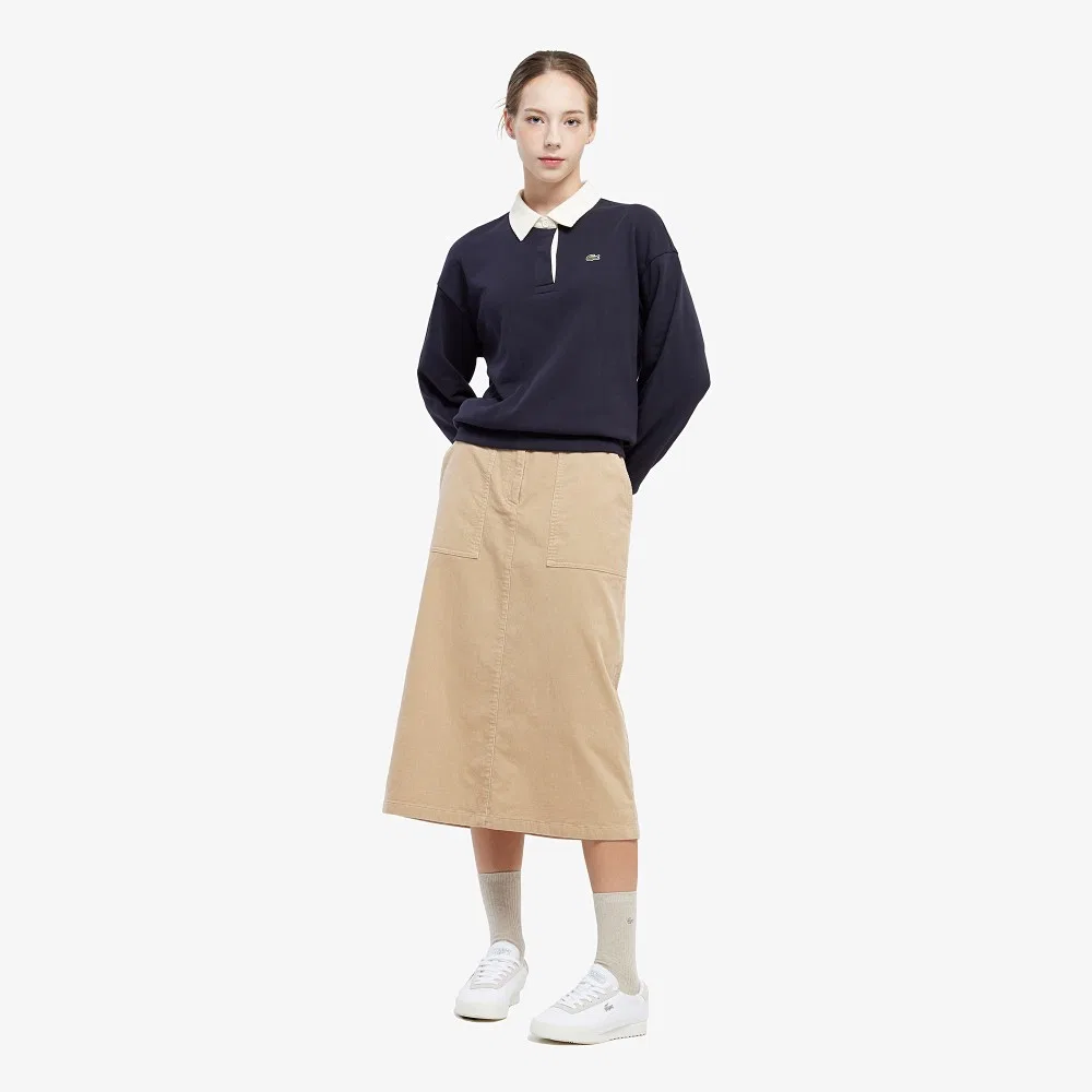Юбка Lacoste вельветовая миди бежевая