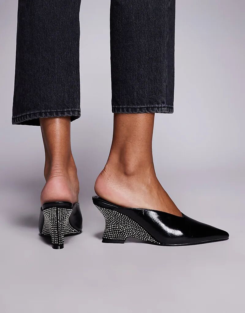 Мюли ASOS DESIGN Spark на танкетке средней высоты со стразами на каблуке, черные — фото 2
