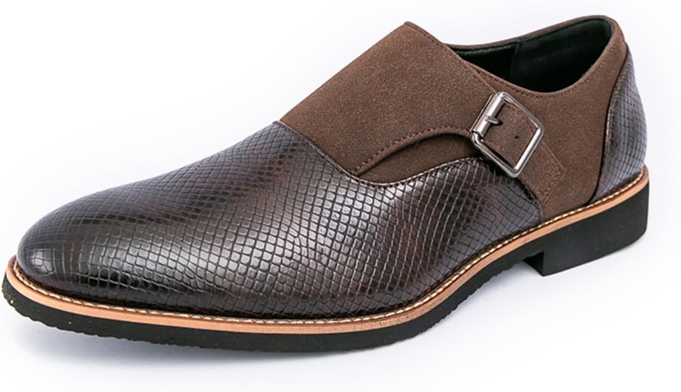 

Мужские монки-лоферы из замшевой кожи, с круглым носком, низким каблуком и текстурированной кожей, формальные туфли для вечеринок, свадеб, официальных мероприятий и деловых встреч Psieicwm, коричневый