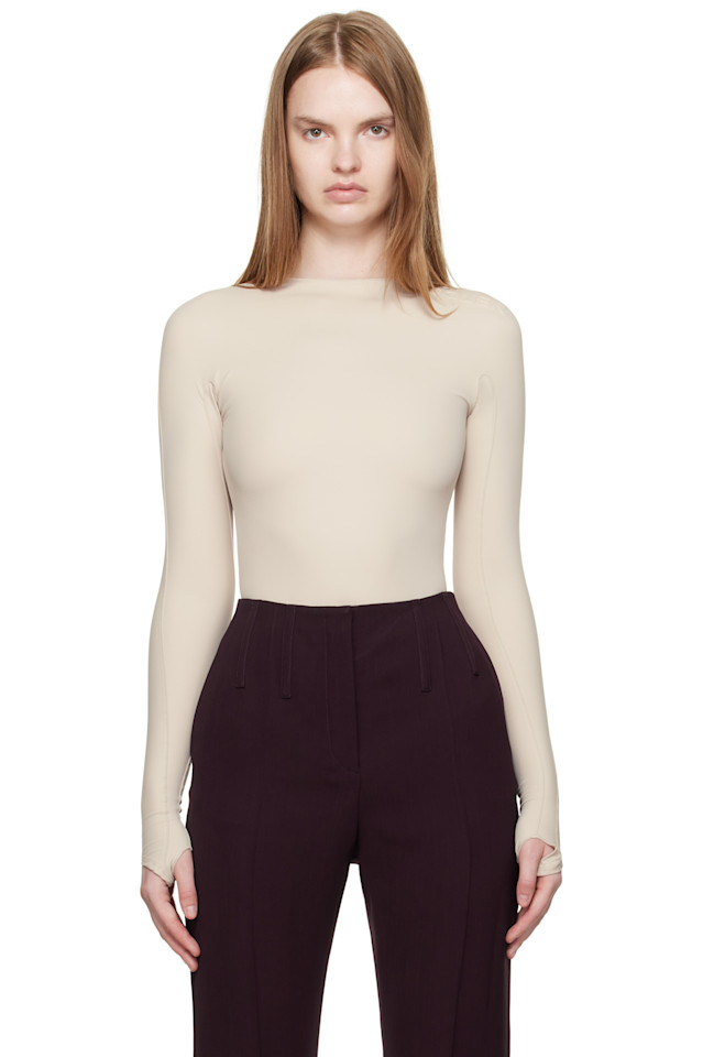 

Mugler Бежевый боди с логотипом на плечах