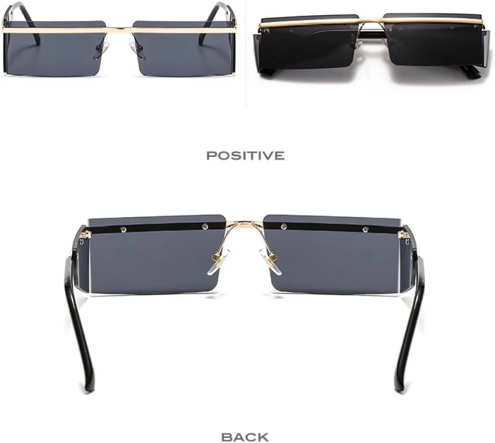 

Маленькие солнцезащитные очки без оправы для женщин, модные панк-очки для мужчин, ретро-очки прямоугольной формы для женщин, солнцезащитные очки UV40 MTZJH, Gun-black