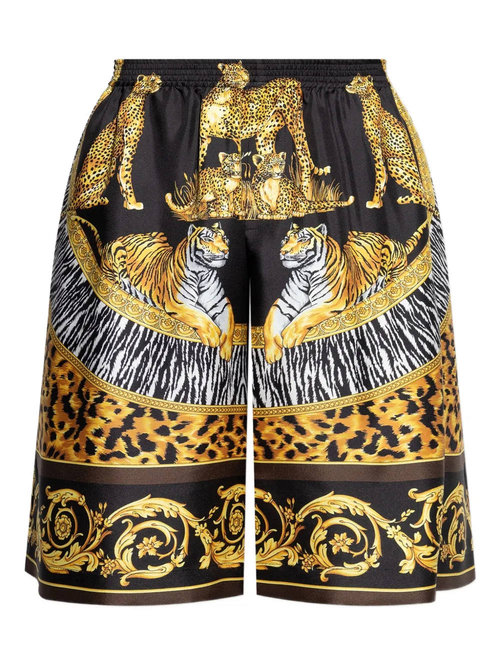 

Шелковые шорты с леопардовым принтом VERSACE, черный
