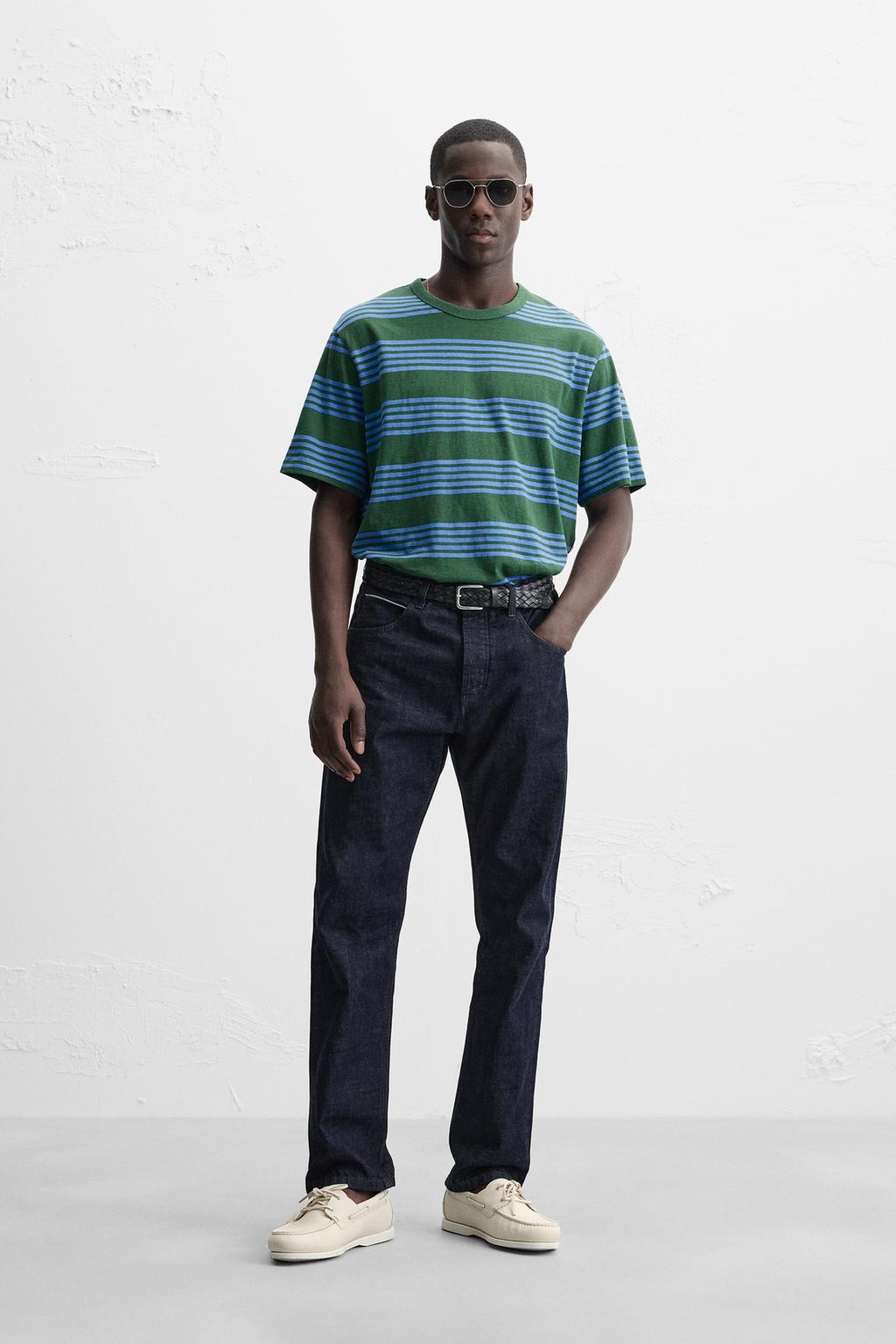 

Жаккардовая футболка в полоску ZARA, цвет Dark green