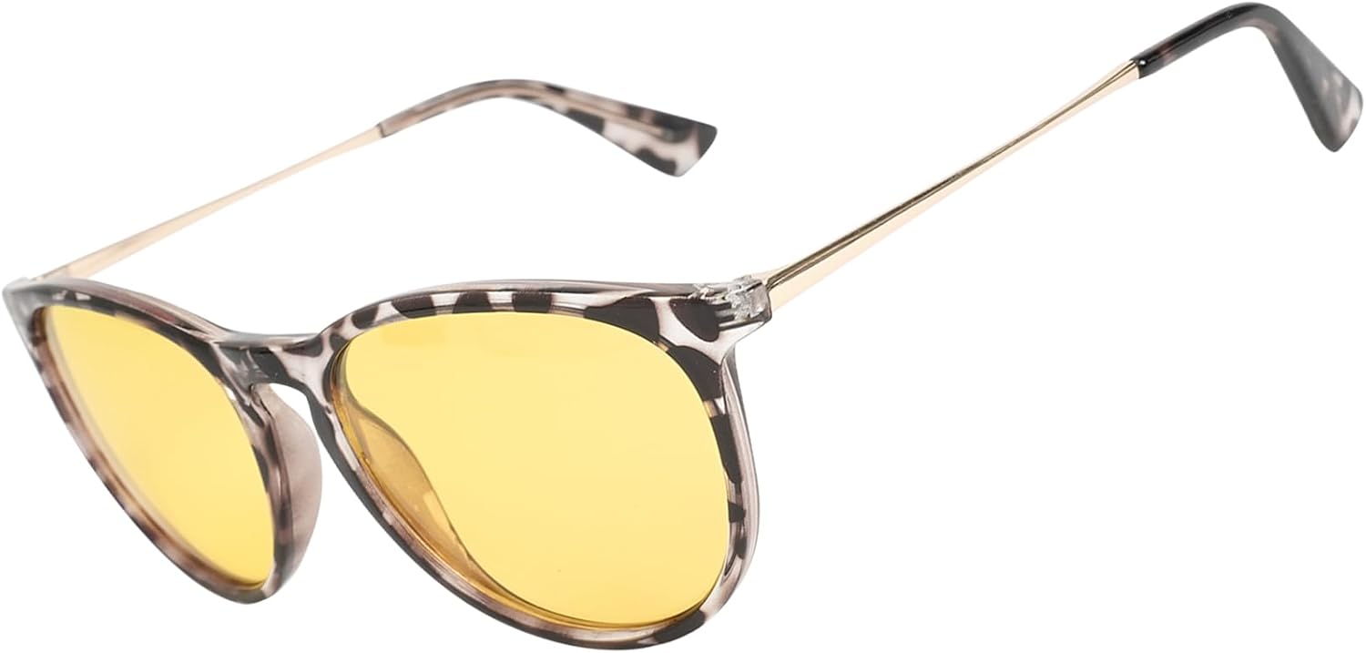 

Очки ночного видения – поляризованные желтые линзы, антибликовые очки для вождения, легкие очки с 100% защитой от УФ-излучения для использования в ночное время Each Cool, Leopard Frame / Gold Metal Temples – Night Vision Lens