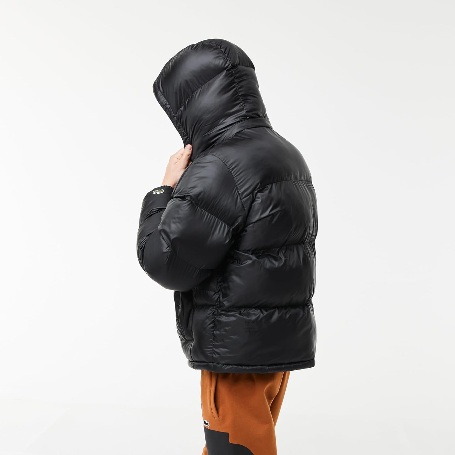 Мужская куртка Lacoste oversize с брендированием, водоотталкивающая, короткая пуховая, Liquor/Black — фото 3