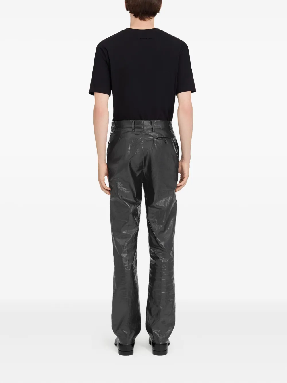 Льняные брюки с жатым эффектом MM6 Maison Margiela, черный — фото 4