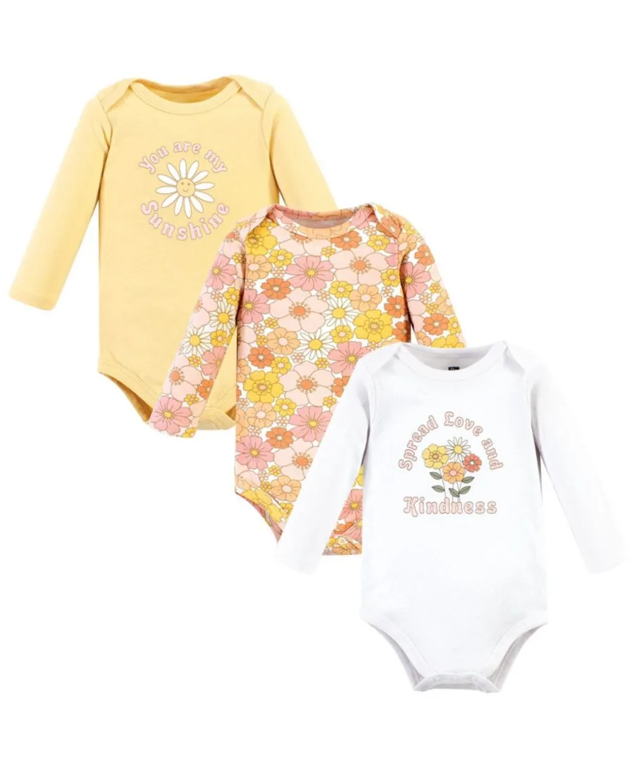 Комплект из 3 хлопковых боди с длинными рукавами Hudson Baby, Peace Love Flowers