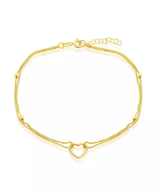

Двойной браслет на лодыжку из стерлингового серебра с открытым сердцем Simona, gold