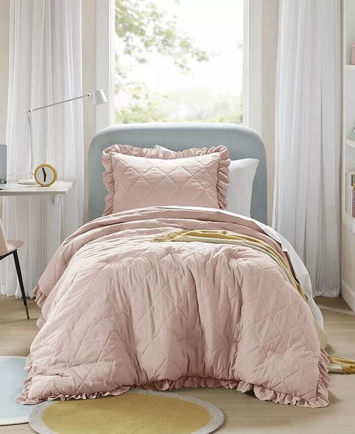 

Стеганая кромка с рюшами Phoebe Diamond, 2 шт. Комплект одеял, Twin/Twin XL 510 Design, серый