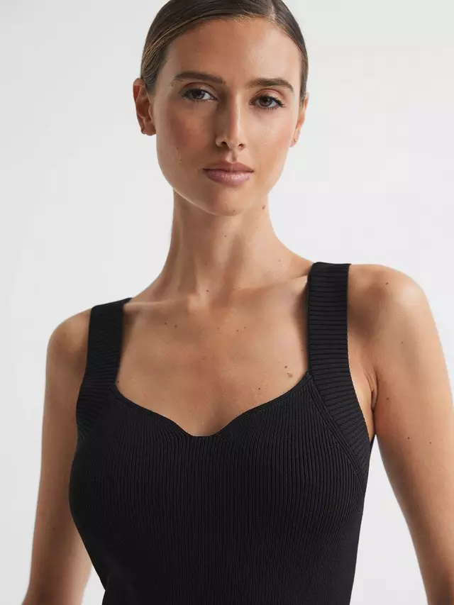 

Топ Reiss Dani Sweetheart Neck Rib Knit Vest, черный