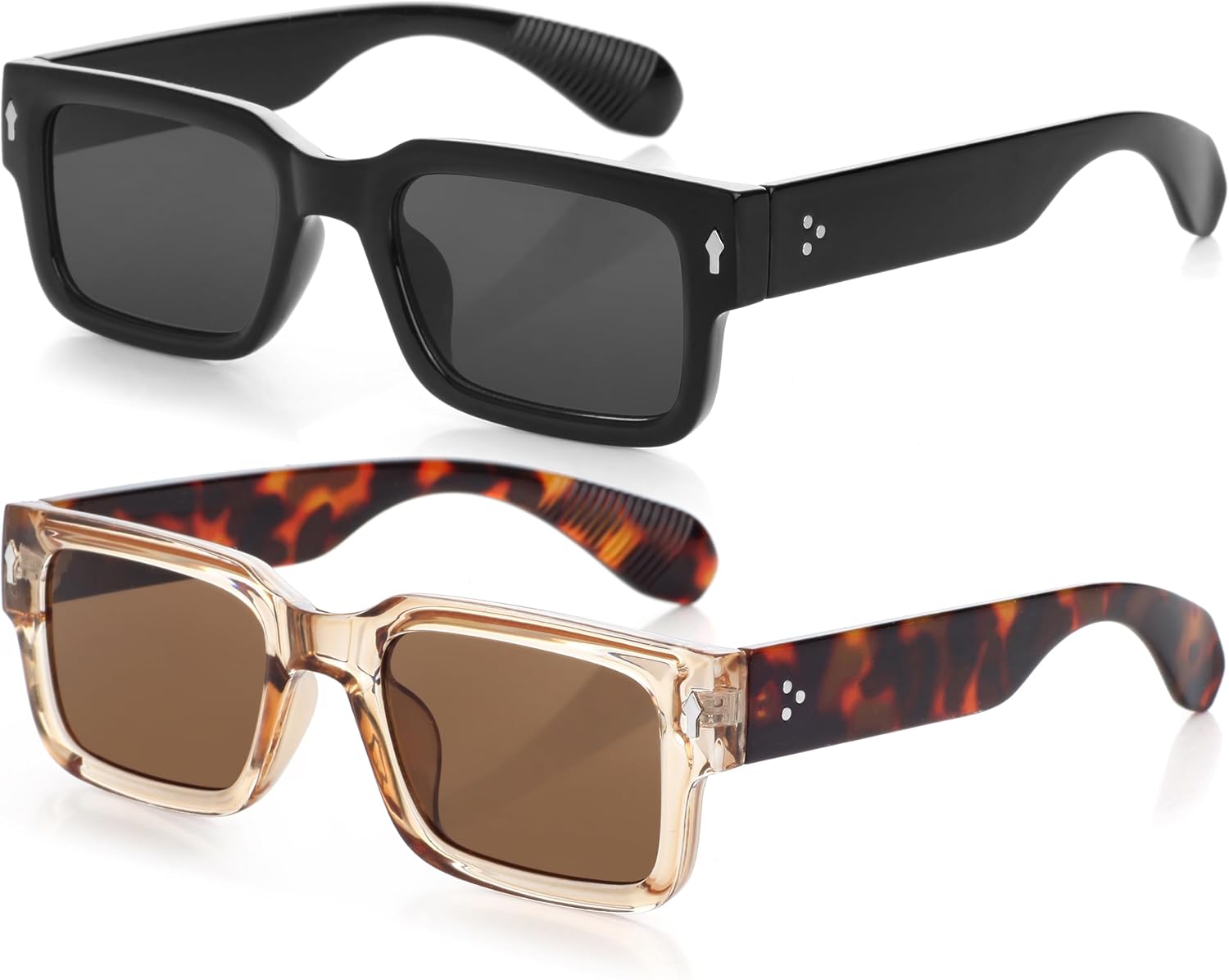 

Солнцезащитные очки Kursan Square Thick Frame Black для мужчин и женщин, модные прямоугольные солнцезащитные очки с защитой от УФ-излучения UV400, 2 Pack（black/Black + Transparent Brown/Brown)