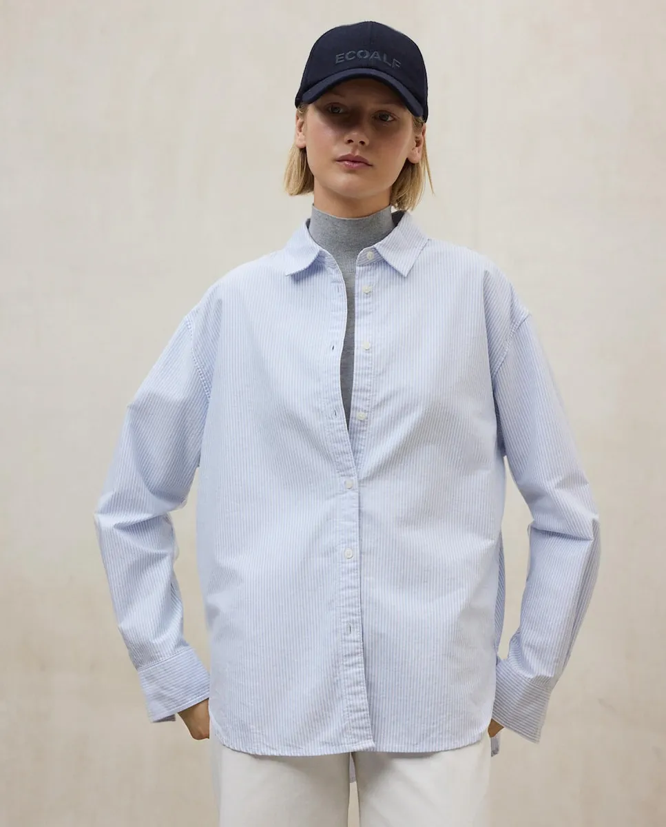 

Женская рубашка с застежкой на пуговицы и складкой на спинке Ecoalf, белый/синий