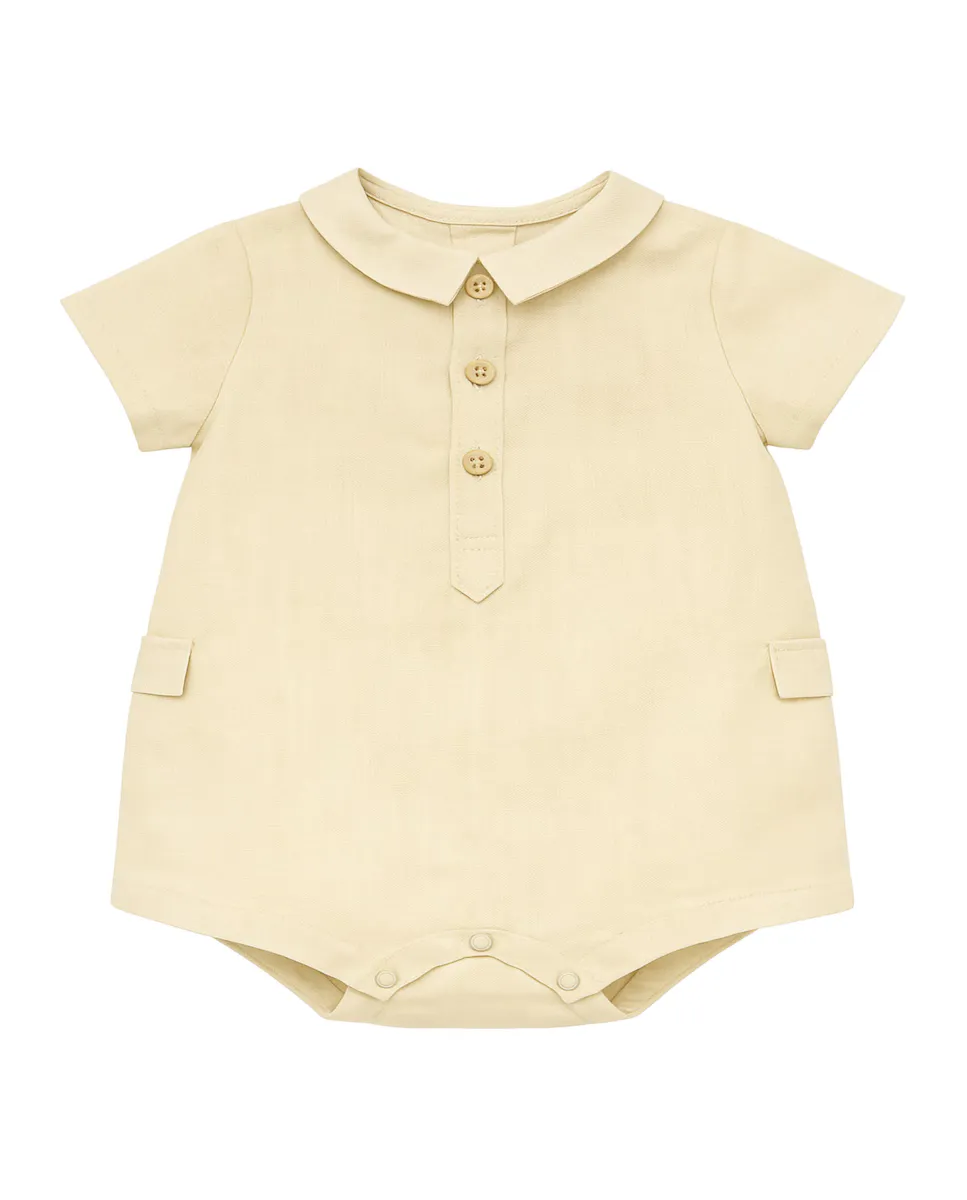 

Детский комбинезон для мальчика гладкий с деревянными пуговицами BABIDÚ, бежевый