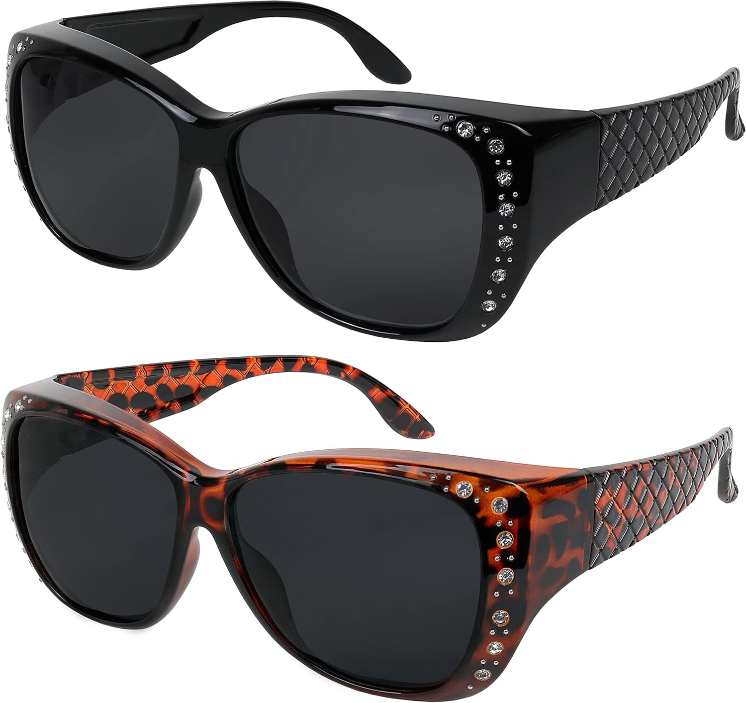 

Солнцезащитные очки, надеваемые поверх обычных очков для женщин, с защитой от УФ-излучения, поляризованные и с HD-изображением, надеваемые поверх обычных очков Yogo Vision, 2 Pack: Black Frame Grey Lens, Havana Grey Lens