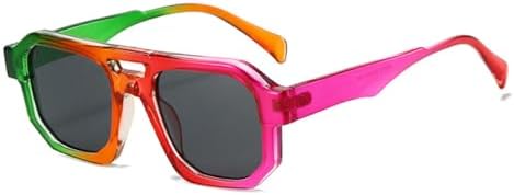 

Солнцезащитные очки с двойной перемычкой, квадратной формы, градиентные, модные, с прозрачными линзами, в стиле ретро-панк, солнцезащитные очки UV400 для мужчин MTZJH, Colorful Gray