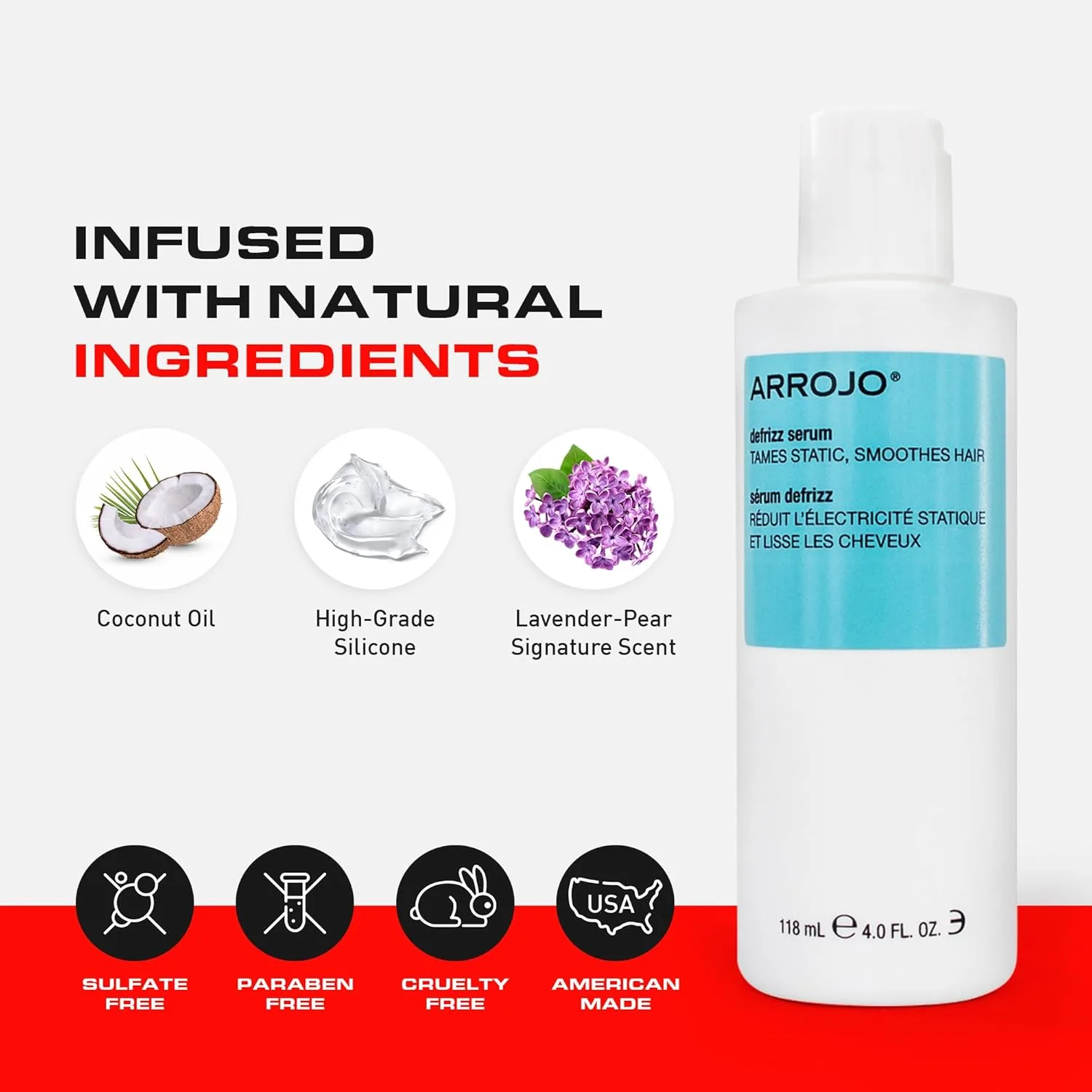 Сыворотка для волос Arrojo Defrizz Serum, 113 мл - без сульфатов и парабенов, для вьющихся и поврежденных волос, для мужчин и женщин - с ароматом лаванды и груши. — фото 4