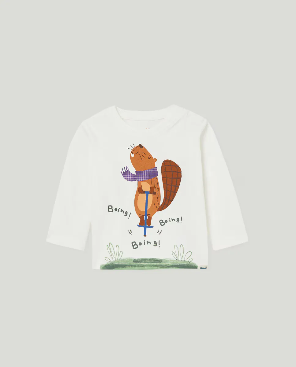 

Футболка для мальчика с бобровым принтом Baby El Corte Inglés, белый