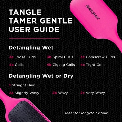 D90L Расческа Tangle Tamer Ultra для длинных и сильных волос с нейлоновой щетиной - розовый, Denman — фото 2