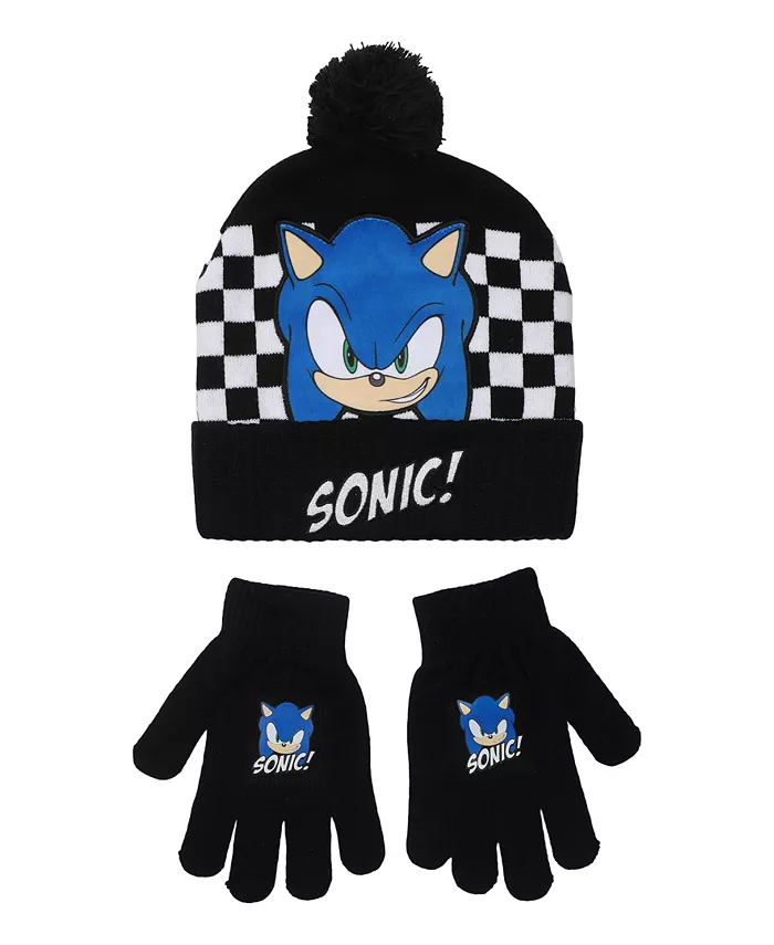 

Набор для больших мальчиков из двух предметов: помпонная шапка и перчатки Sonic, черный