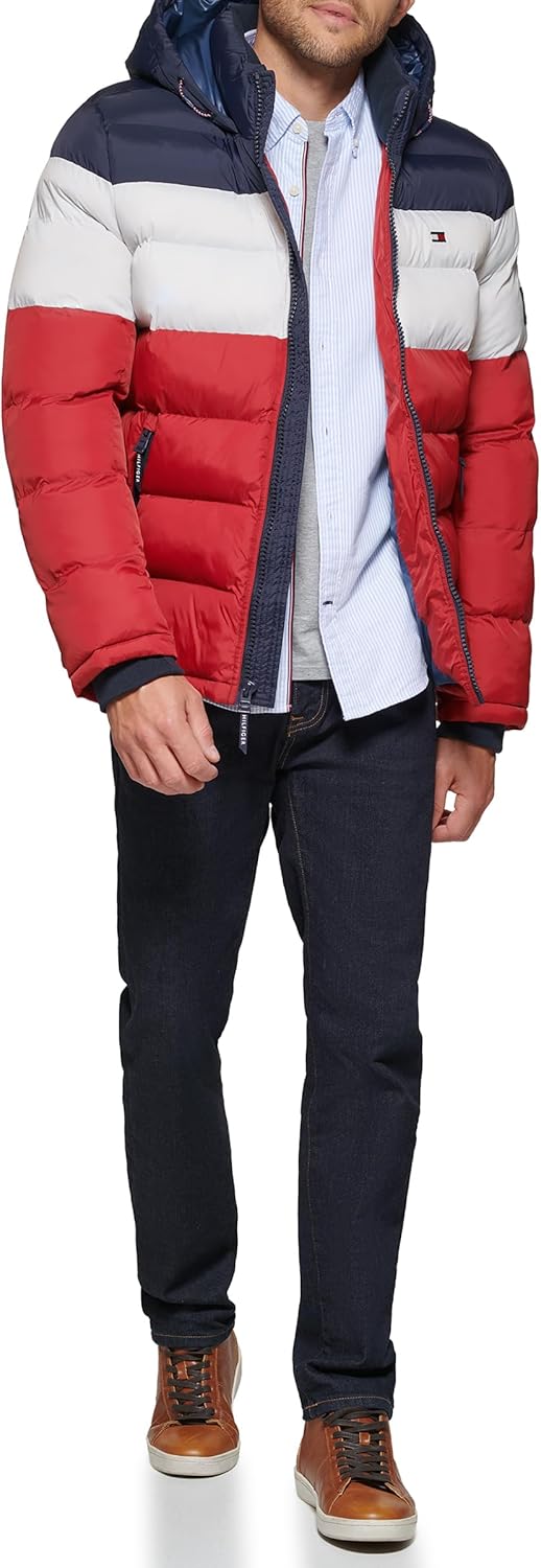 Мужская стеганая куртка с капюшоном Tommy Hilfiger (стандартная и для больших и высоких), Midnight/Ice/Red — фото 4