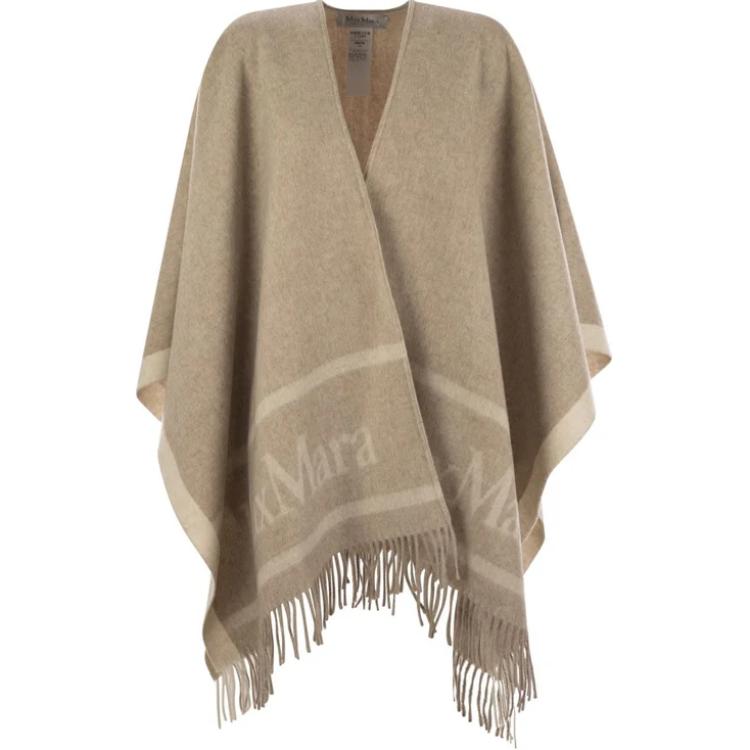 

MaxMara Макс Мара Хильдо Лого Детализированная бахромчатая накидка, Beige