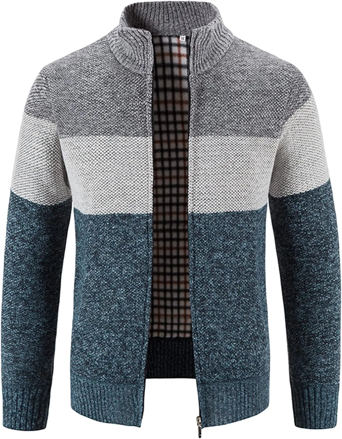 

Мужской кардиган с воротником стойкой, полная застежка-молния, цветной блок SWJGLITTR