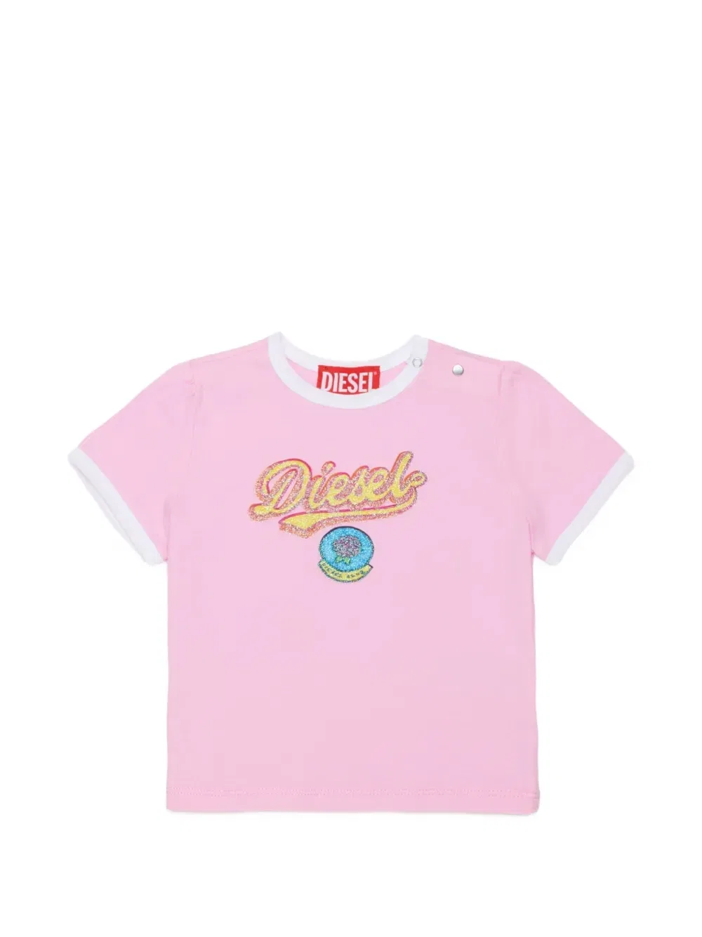 Футболка с логотипом и блестками Diesel Kids, розовый