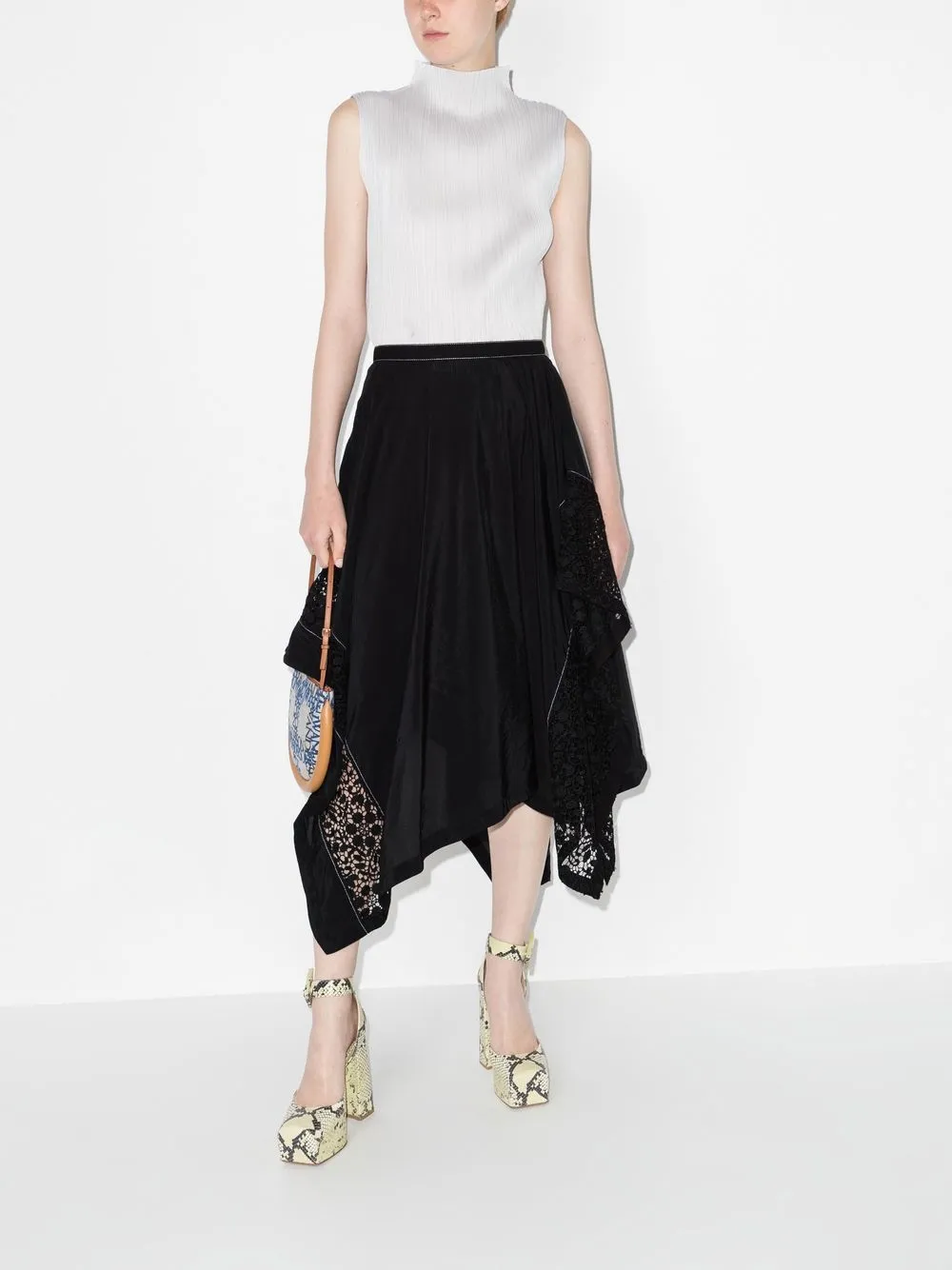 

Юбка асимметричного кроя с кружевной вставкой JW ANDERSON, черный